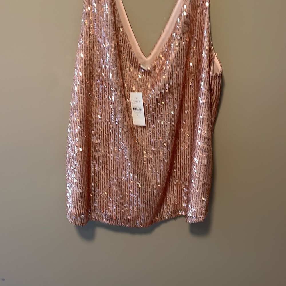 Loft brand V-neck sleeveless rose gold sequin top. Never worn